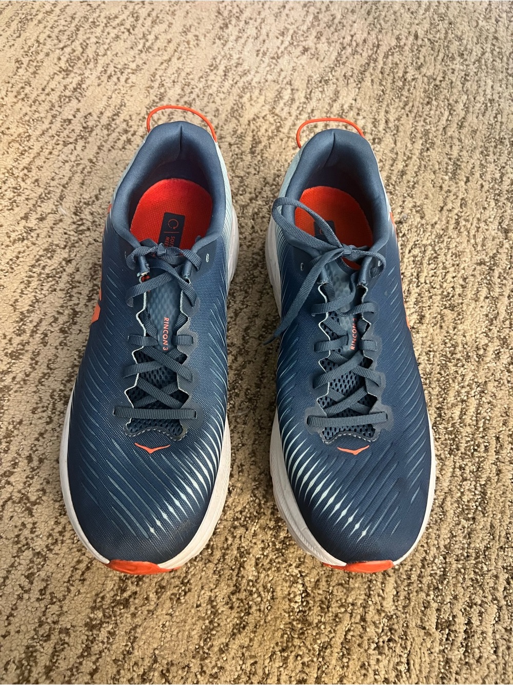 Men's HOKA One One Rincon 3 Navy Blue Running Shoes with Orange Accents